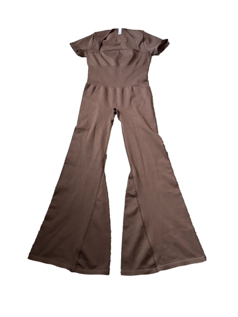 Women's Brown Short-Sleeve Flared Jumpsuit